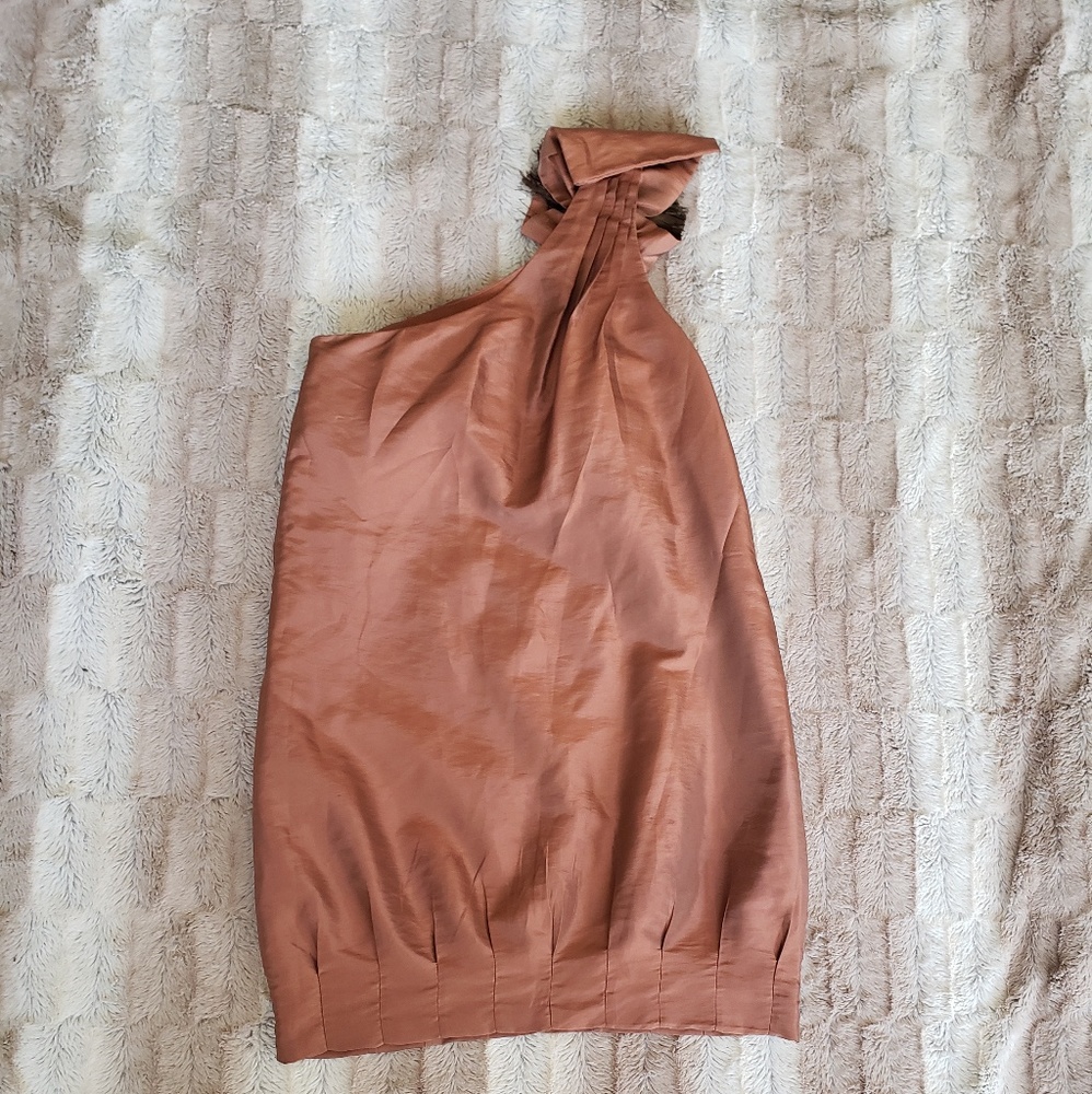 TWELVE BY TWELVE RUST/COPPER ONE SLEEVE DRESS.‎ - Picture 4 of 7
